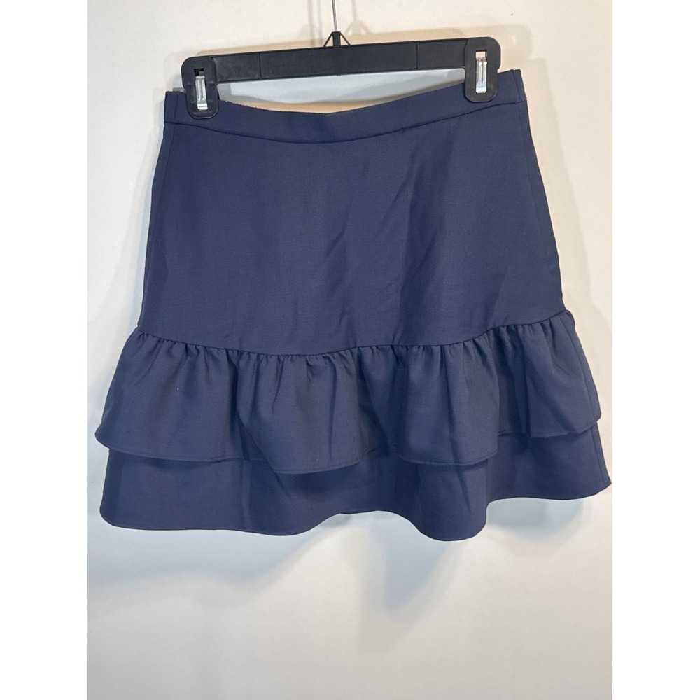 J.Crew‎ Navy Blue Wool Blend Tiered Ruffle Mini Skirt Size 2 Preppy Academia